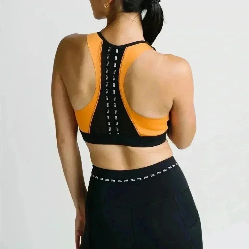 NWT Zyia Orange on Black Game Day Light n Tight Bra Sz XS